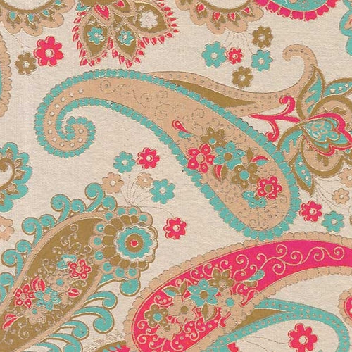 Printed Cotton Paper from India- Paisley Red/Turquoise on Tan 22x30 Inch Sheet printed cotton paper from india- red/turquoise paisley on tan 22x30 inch sheet 