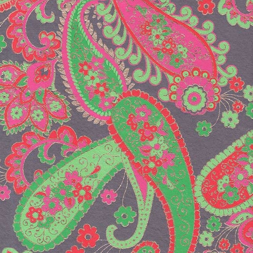 Printed Cotton Paper from India- Paisley Green/Red/Magenta on Gray 22x30 Inch Sheet printed cotton paper from india- paisley green/red/magenta on gray 22x30 inch sheet 