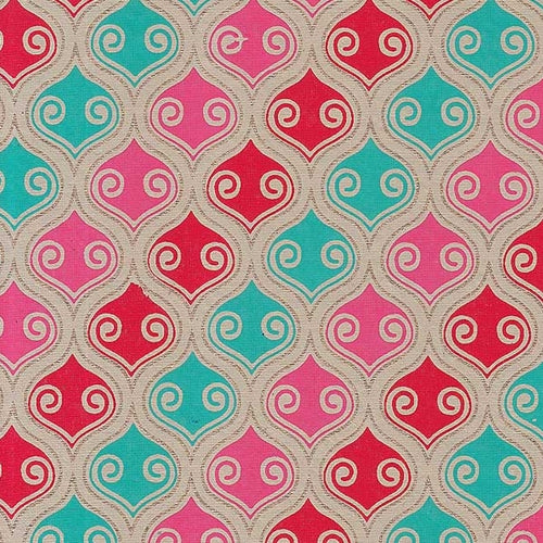 Printed Cotton Paper from India- Red/Magenta/Turquoise Marquis on Tan 22x30 Inch Sheet printed cotton paper from india- red/magenta/turquoise marquis on tan22x30 inch sheet 