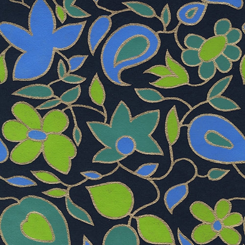 Flower and Vine Screenprinted Paper - Blue/Green/Turquoise 22"x30" Sheet flower and vine screenprinted paper - blue/green/turquoise 22"x30" sheet 