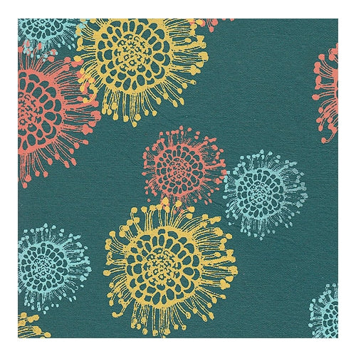 India Floral Screenprints - Deep Teal Passion Flower 21"x29" Sheet deep teal passion flower 21"x29" sheet 