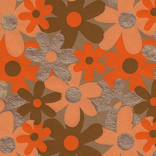 India Screen Printed Papers - Funkadelic Retro Printed Paper- Orange, Brown, and Gold Daisies 22"x30" Sheet india screen printed papers - funkadelic retro printed paper- orange, brown, and gold daisies 22"x30" sheet 