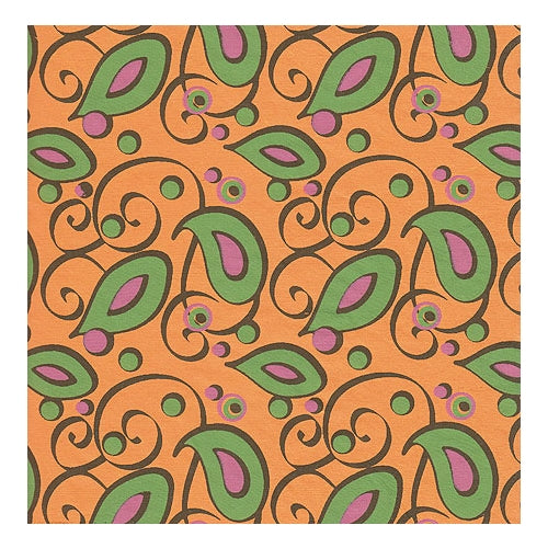 India Screen Printed Papers - Picco Paisley Tangerine 21"x29" Sheet india screen printed papers - picco paisley tangerine 21"x29" sheet 