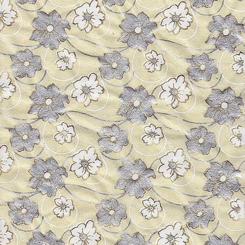 India Screen Printed Papers - White &amp; Silver Flowers on Banana Paper 22"x30" Sheet india screen printed papers - white &amp;amp; silver flowers on banana paper 22"x30" sheet 