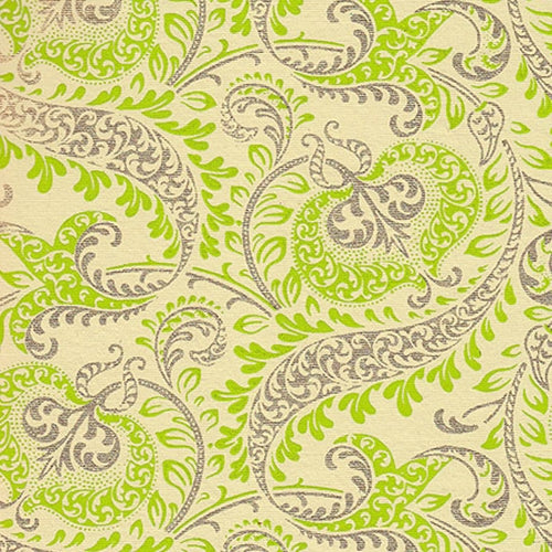 India Screen Printed Papers - Green &amp; Gold Paisley 22"x30" Sheet india screen printed papers - green &amp;amp; gold paisley 22"x30" sheet 