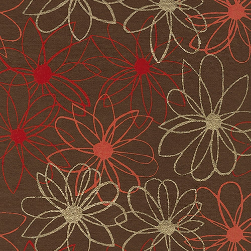 Mod Daisy Print Paper - Gold, Red, and Orange Daisies on Brown 22"x30" Sheet mod daisy print paper - gold, red, and orange daisies on brown 22"x30" sheet 