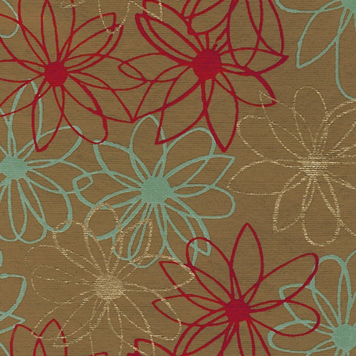 Mod Daisy Print Paper - Gold, Red, and Turquoise Daisies on Tan 22"x30" Sheet mod daisy print paper - gold, red, and turquoise daisies on tan 22"x30" sheet 