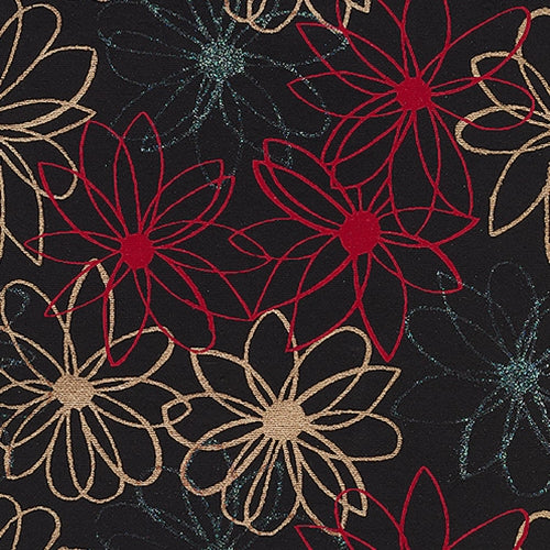 Mod Daisy Print Paper - Gold, Blue Glitter, and Red Daisies on Black 22"x30" Sheet mod daisy print paper - gold, blue glitter, and red daisies on black 22"x30" sheet 