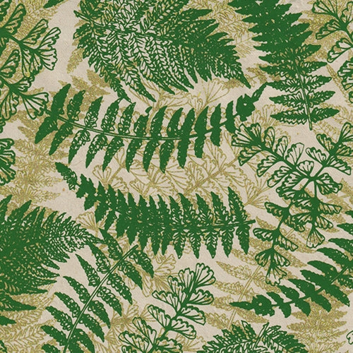 Nepalese Fern Print Paper  Fern Print Paper from Nepal- Gold and Green on Cream 22x30 Inch Sheet
